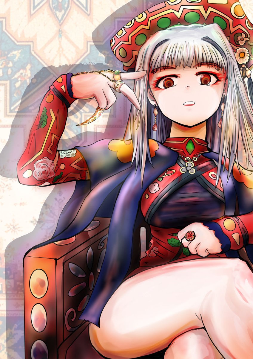 kercheng's tweet photo. Oriental Fantasy  My new original character illustration. I really enjoyed painting the intricate details of her costume and jewelry! 
#Illustration #OriginalCharacter #うちの子 #赤目 #銀髪 #fantasyart #digitalart https://t.co/vYBOlCbxtD