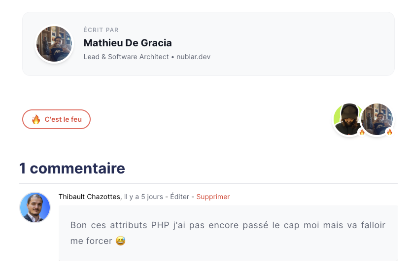 laravel_france's tweet photo. Un article qui vous a aidé ? Un tuto qui fait tilt ? 🔥  

Désormais sur https://t.co/AXC7zAxyfN, pas besoin d'écrire un commentaire pour le faire savoir ... une réaction suffit !  

C'est une fonctionnalité importante pour nous, car chaque retour compte, même silencieux 🙌 https://t.co/67T8ed1XcP