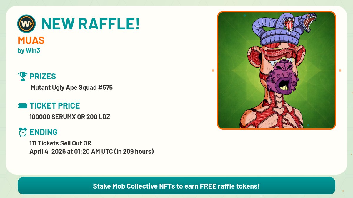Win3Raffs's tweet photo. 🎟️🔥 NEW RAFFLE ALERT! 🔥🎟️

🏆 MUAS 

ℹ️ Let the serum flow

🔗 Buy Your Tickets: https://t.co/CX249M2COF https://t.co/fMIo3tTubP