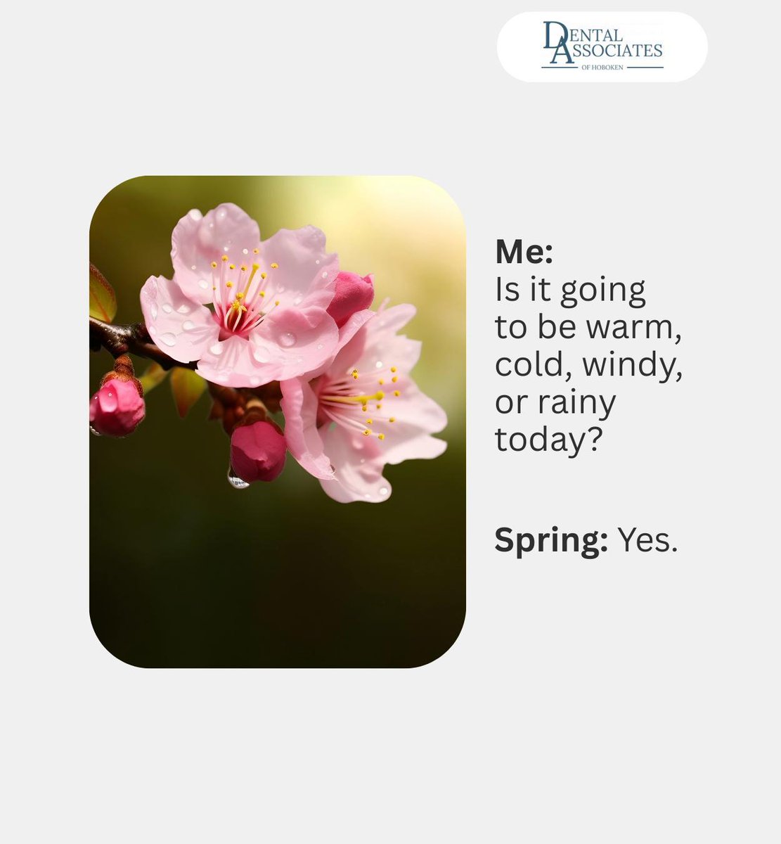 dentalofhoboken's tweet image. Just when you thought the weather would be predictable. It seems like spring has other plans. What kind of weather are you hoping for? Let us know in the comments. 

#spring #weather #hotorcold #DentalAssociatesofHoboken #Hoboken #NJ
