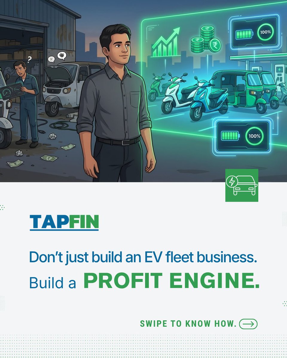 TapFinHub's tweet photo. Running an EV fleet brings big opportunities along with real operational challenges.  Here’s how

@TapFinHub
helps fleet operators simplify financing, improve fleet performance, and drive better profitability.  +91 8069645301 contact@tapfin.in #EVFleet #ElectricMobility #EVIndia https://t.co/fwQ1jvf978