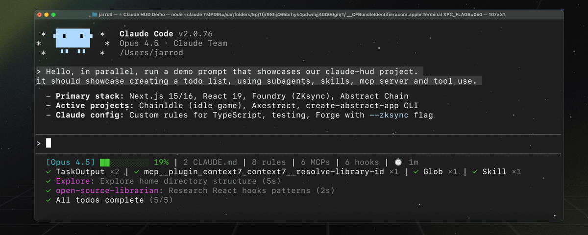 CamilleRoux's tweet photo. Un plugin pour Claude Code qui affiche en permanence l'usage du contexte, les outils actifs, les agents en cours et la progression des tâches — directement dans la statusline du terminal 
https://t.co/5rGnEQP6f1 https://t.co/6JUjRVNlTv