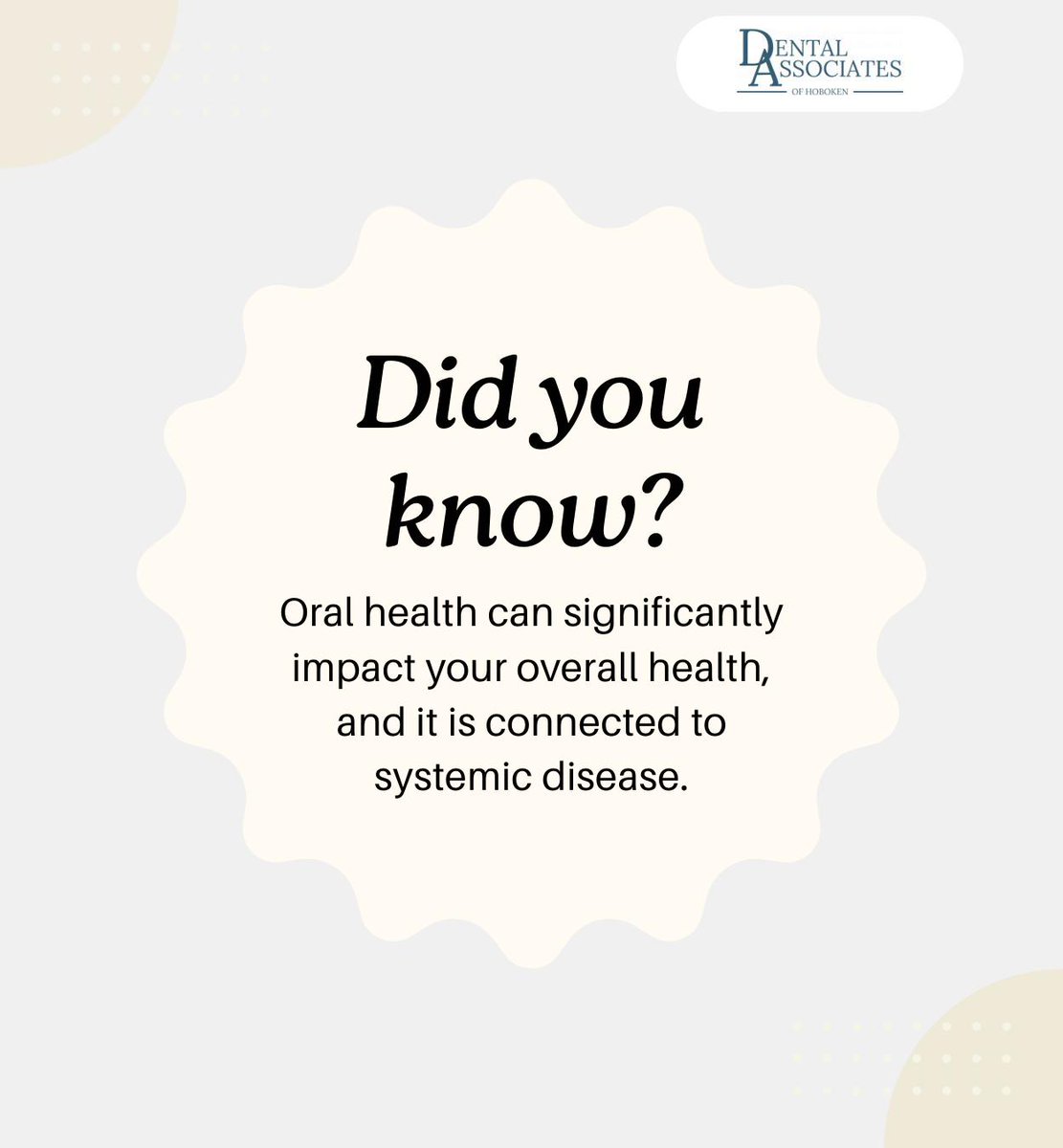 dentalofhoboken's tweet image. Gum disease and poor oral health can increase the risk of systemic diseases like heart disease and diabetes. Prioritize good oral hygiene and regular dental visits today. 

dentalassociatesofhoboken.com 

#oralhealth #systemicdisease #chronicillness #DentalAssociatesofHoboken