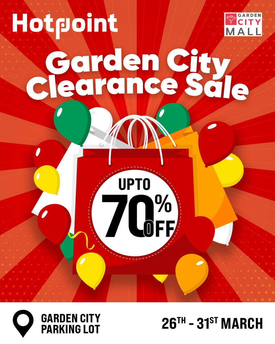 GardenCityNbi's tweet image. The @HotpointKenya Garden City Clearance Sale is ON 🔥

Up to 70% OFF on top appliances!
📍 Garden City Mall
🗓️ 26th–31st March | 9am–6pm

Shop &amp;amp; Save. 
#HotpointKenya #ClearanceSale #NairobiDeals