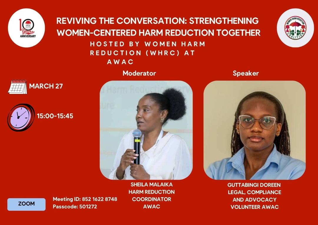 awacuganda's tweet photo. Join us tomorrow, Friday for an important conversation on strengthening women-centred harm reduction. The discussion is hosted by Women Harm Reduction Coalition and will feature Ms. Sheila Malaika and Doryn Guttabingi. You can join the conversation using the zoom link below👇https://t.co/ZnpIgNsI1q