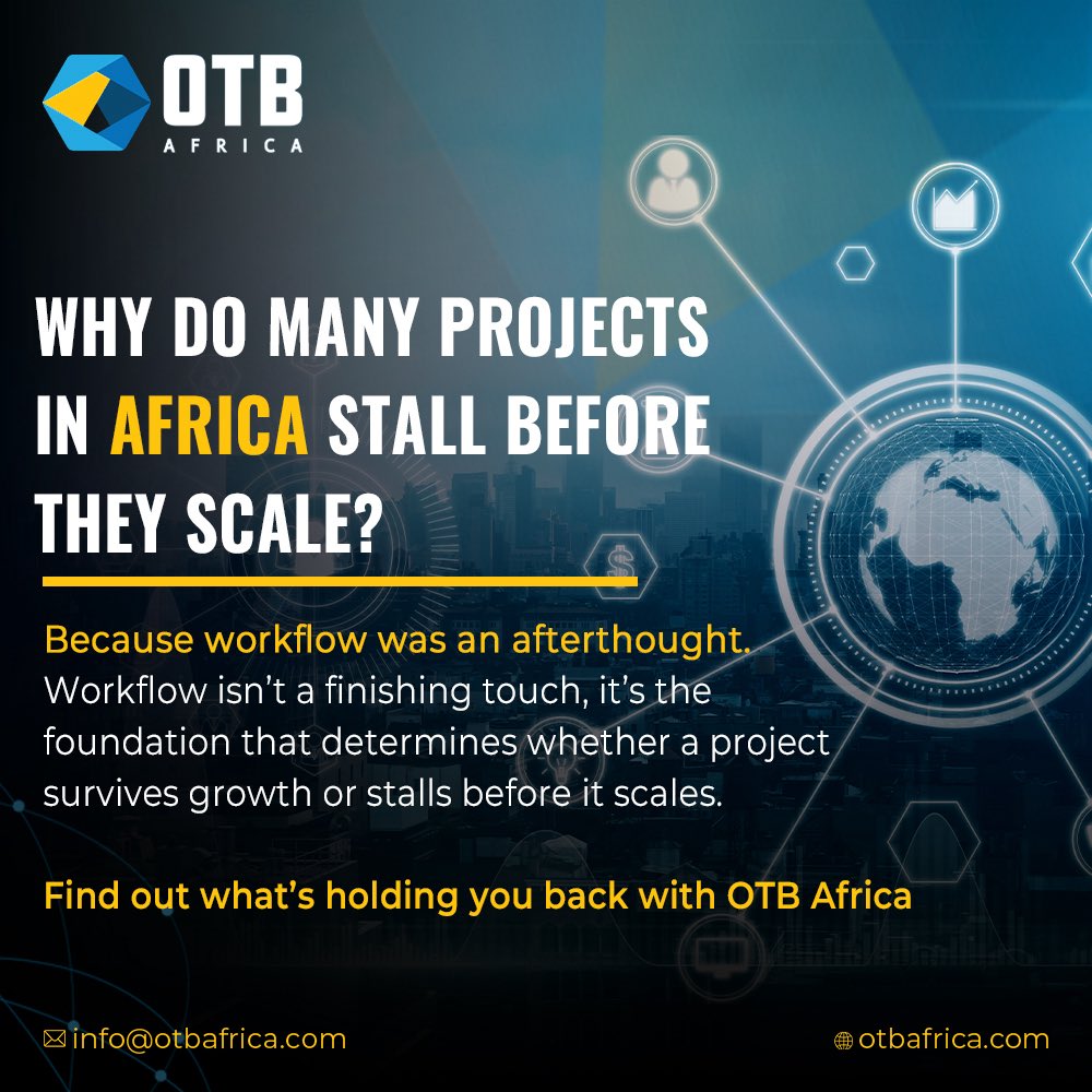 otbafrica's tweet image. Most projects in Africa don’t fail. They stall.

Not because of funding. Not because of talent.
Because workflow was an afterthought.

Fix the flow → unlock the scale with @otbafrica 

#StartupAfrica #ScaleSmart #Workflow #DigitalID #OtbAfrica