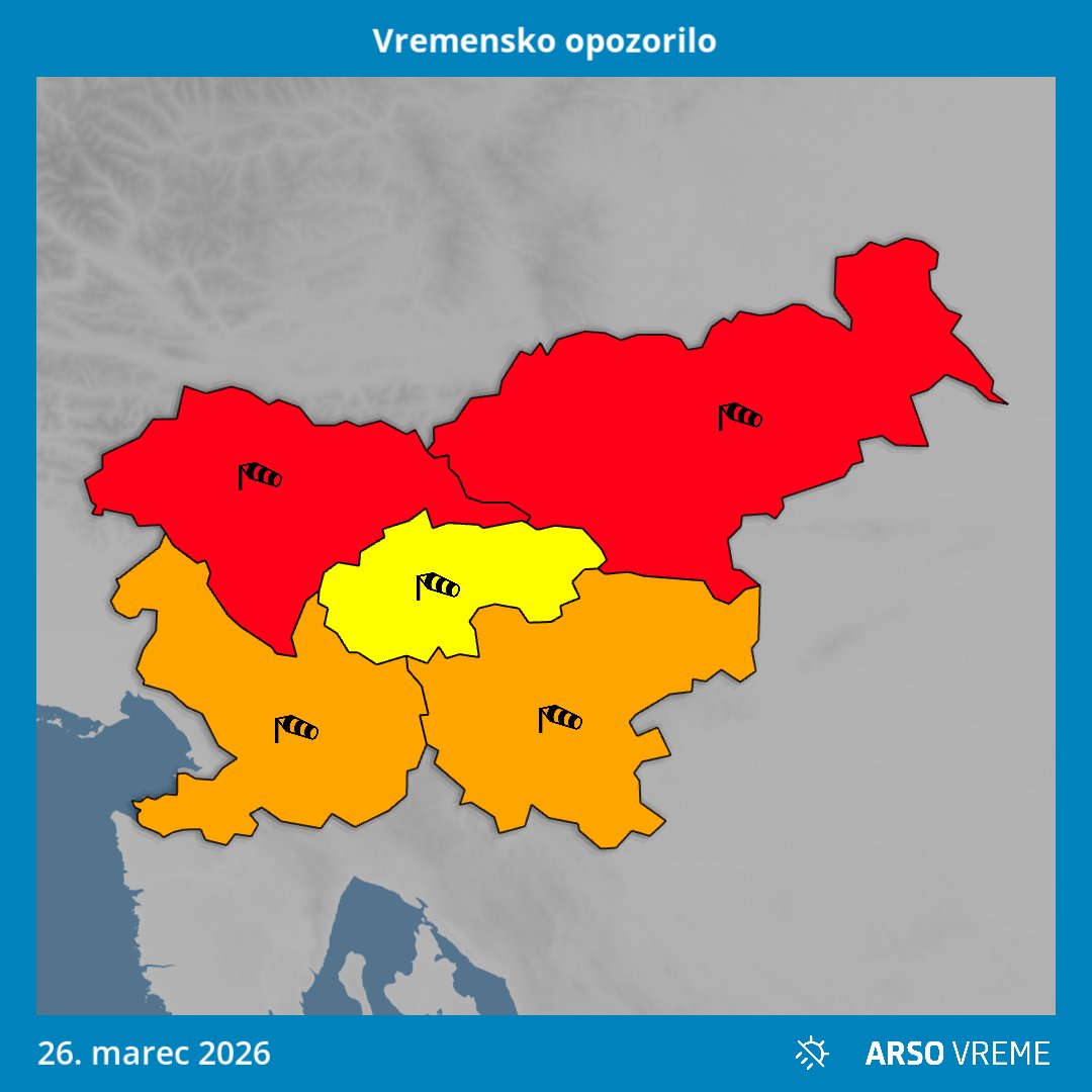 meteoSI's tweet photo. ⚠ Danes dopoldne bodo najmočnejši sunki burje na Primorskem še dosegali hitrost okoli 100 km/h.

⚠ Od danes sredi dneva do noči na soboto bodo sunki severnega vetra, predvsem v severni Sloveniji in tudi drugod v višjih legah, lahko presegali hitrost 100 km/h. 

🧵1/3 https://t.co/XZvWciOdw6