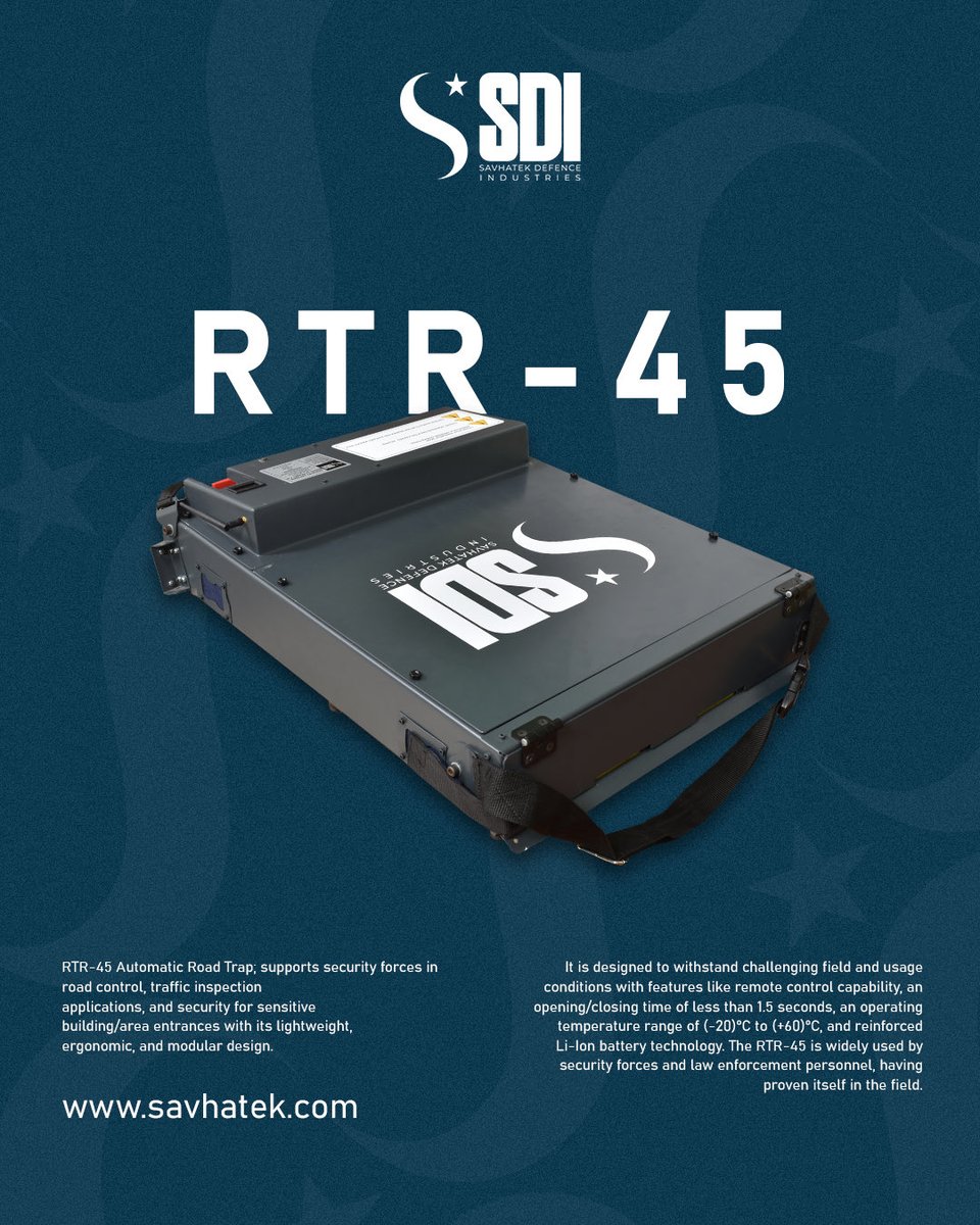 savhatek's tweet photo. RTR-45 — Geçişi kontrol altına al, güvenliği sahaya taşı.

RTR-45 — Control the road. Secure the mission.

#Savhatek #SDI #RTR45 #AccessControl #RoadSecurity #DefenseTechnology https://t.co/l2sj19cxpl