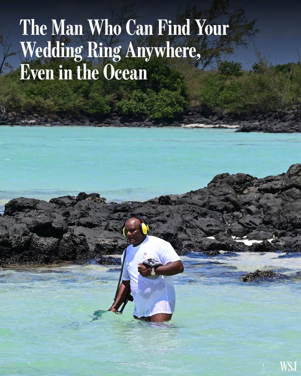 WSJ's tweet photo. When the groom drops his wedding ring in the turquoise waters off Mauritius, there’s only one guy to call. https://t.co/t4j3fbklOB https://t.co/ZU7oTSvz6W