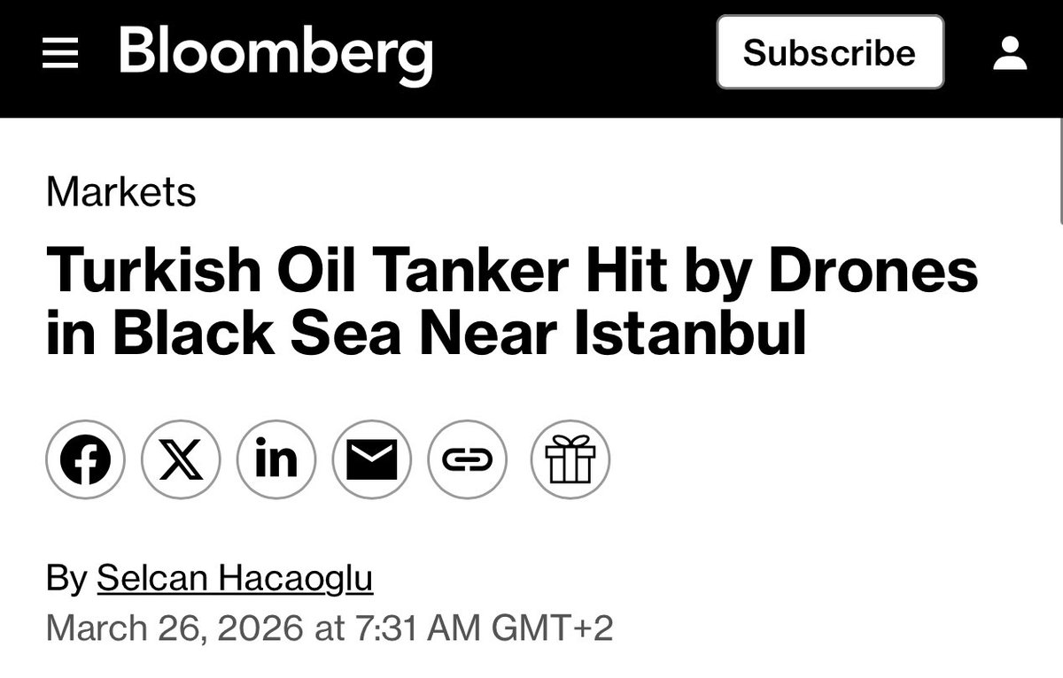 🛳️🇹🇷 UPDATE: Turkish tanker laden with crude oil was targeted by a drone attack in the Black Sea near Istanbul, - Bloomberg

The attack on the M/T Altura took place 15 nautical miles away from the Bosporus Strait.

The Suezmax-sized tanker was fully laden with about 1 million