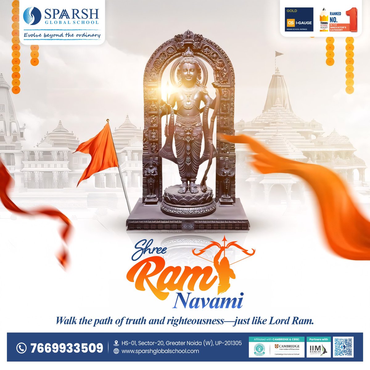 SparshGlobal's tweet photo. ✨ Happy Ram Navami!✨

On this auspicious occasion, may the #divineblessings of Lord Ram fill your life with peace, strength &amp; righteousness.

Let us walk the path of truth, courage &amp; compassion—embracing the values that inspire a better tomorrow.

#RamNavami #SparshGlobalSchool https://t.co/AJX3N4j8hi