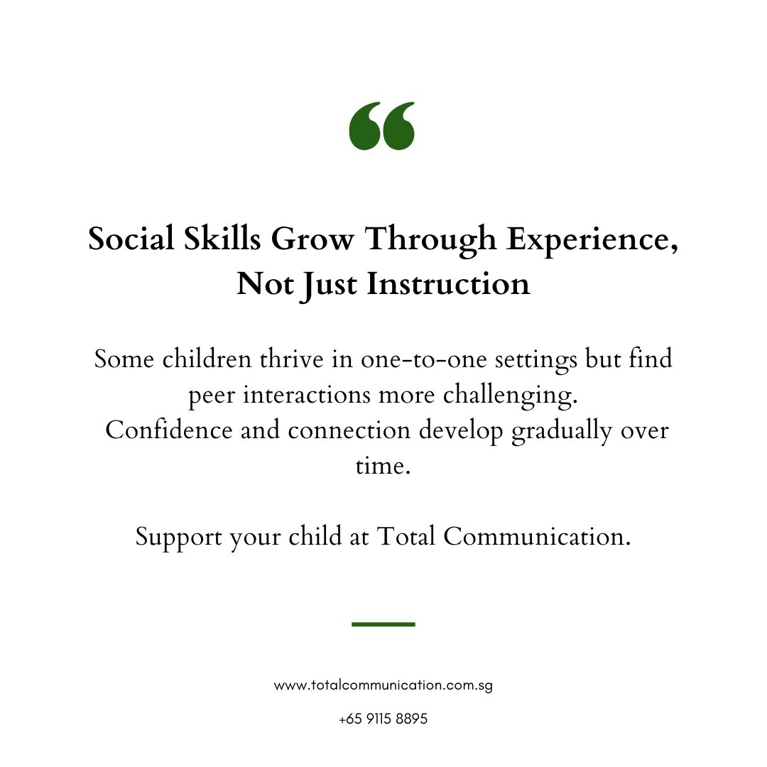 TCTherapy_SG's tweet image. Some children shine one-to-one but need time with peers.

To learn more, contact us.
Call/WhatsApp: +65 9115 8895
Visit our website: totalcommunication.com.sg

#ParentingAwareness #SocialConfidence #ChildSupport #InclusiveEducation #DevelopmentalSupport