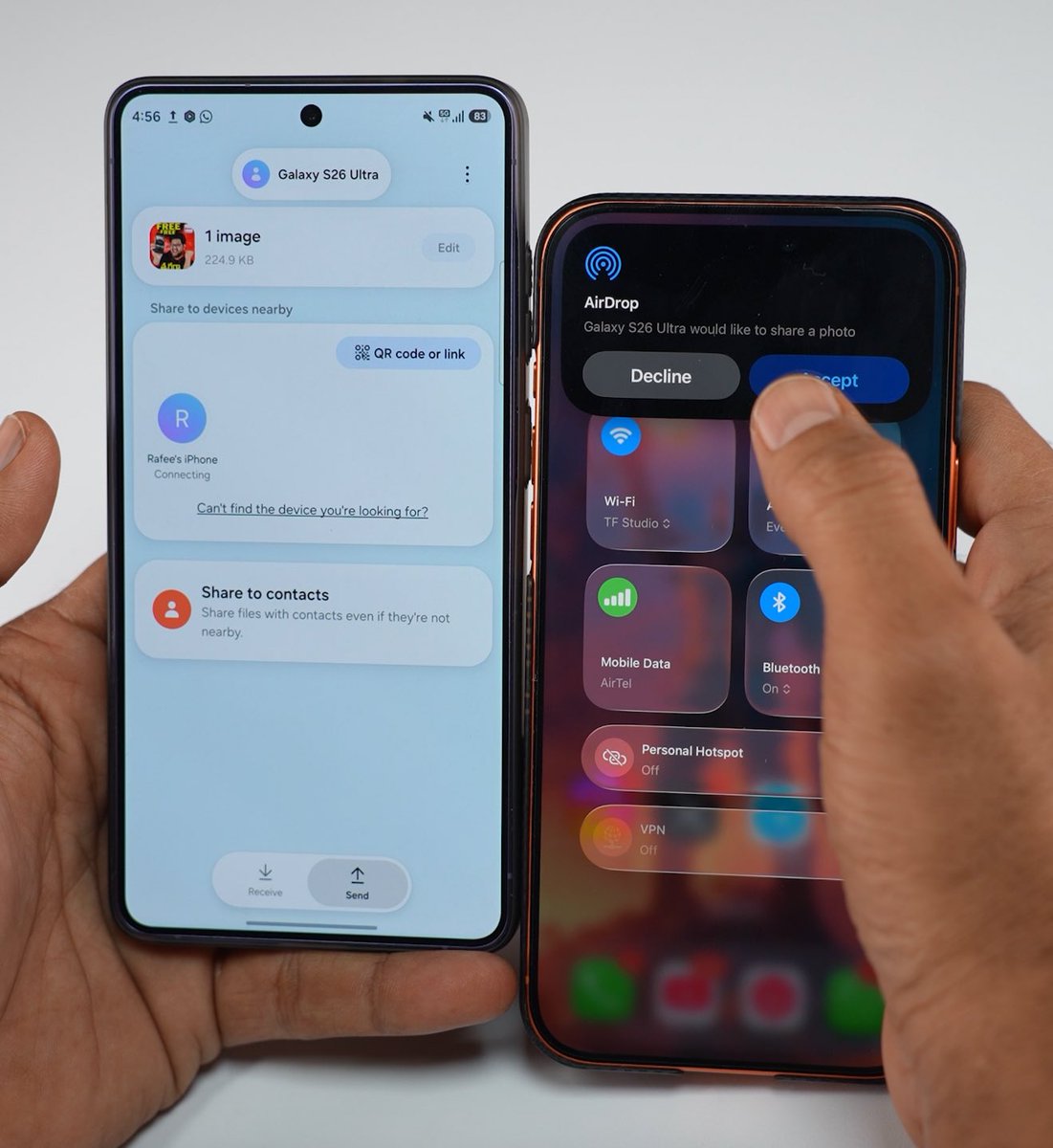 TechFactsRafee's tweet image. Finally #FileSharing from #Android to #iOS and vice versa, is now Live on #Samsung devices, through #QuickShare to #Airdrop 
Full video 

instagram.com/reel/DWVwwCSkZ…

#galaxys26ultraaiphone #SamsungGalaxyS26Ultra