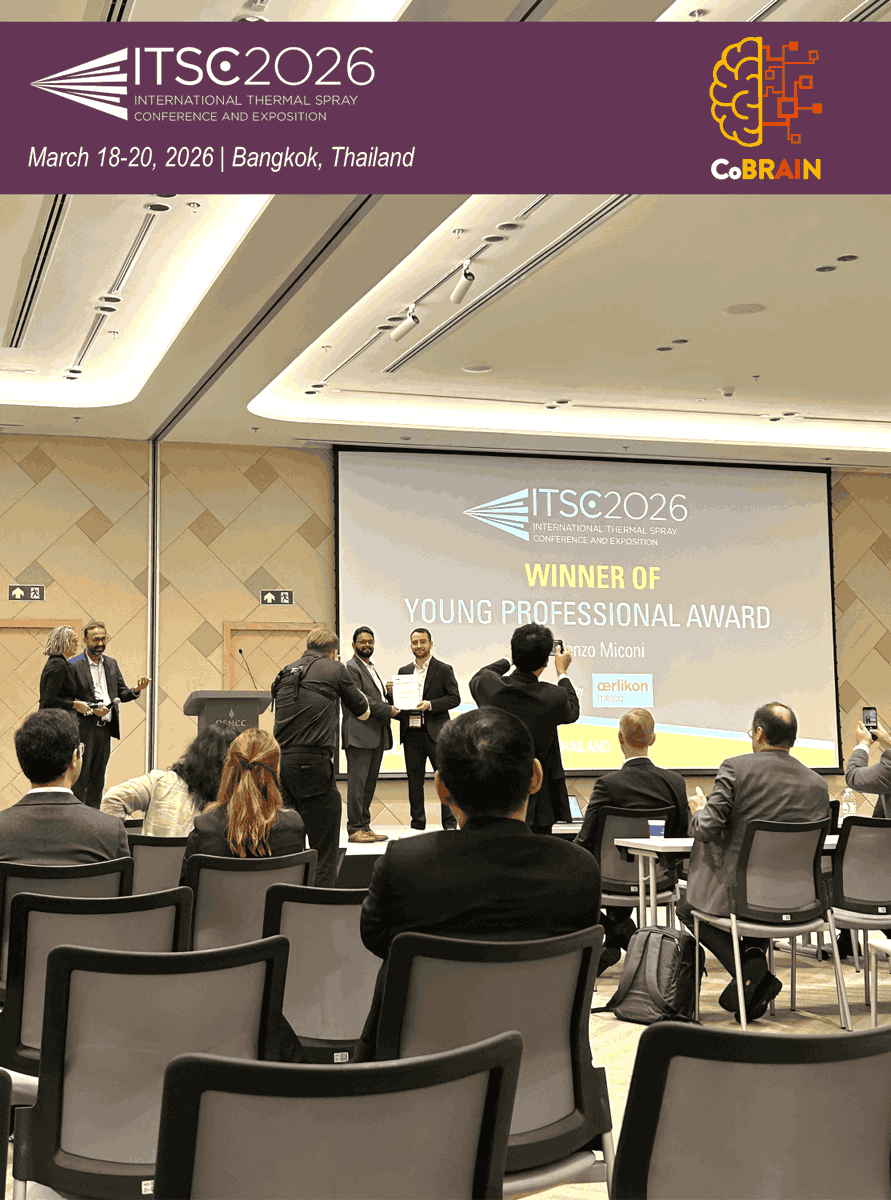 CoBRAIN_P's tweet image. 🌍✈️ CoBRAIN at #ITSC 2026 in Bangkok!
On March 18, @UNIMORE_univ was represented by Dr. Lorenzo Miconi, who delivered a 5-minute talk at the Young Professionals session.🎤👨‍🔬

He presented his work on high-temperature wear testing of cermet #coatings within the @CoBRAIN_P.🔬🔥
🏆