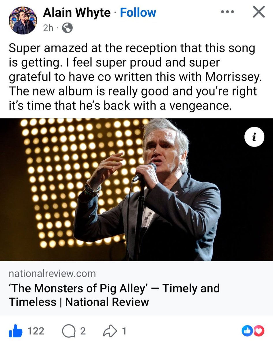 robertscairns's tweet photo. @3xchair @officialmoz @morrisseysolo Posted over on Facebook by Alain Whyte himself. Real recognise real. https://t.co/PUk6iB92pP