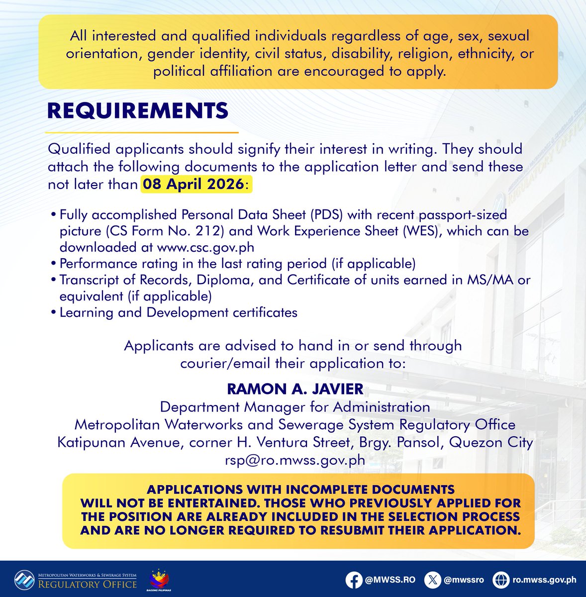 MWSS Regulatory Office tweet media