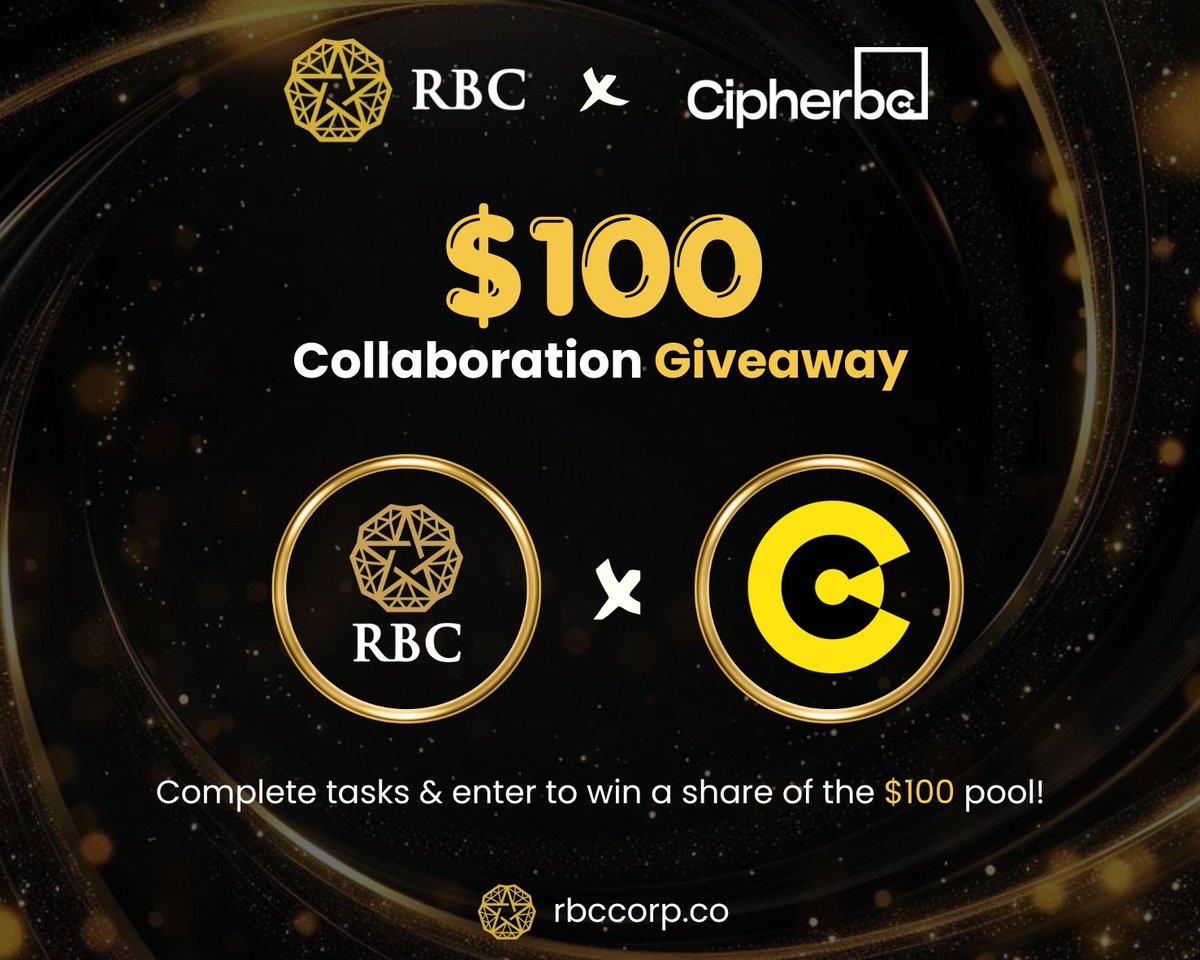 RBCDigitalGold's tweet photo. 💰 $100 Collaboration Giveaway

RBC x CipherBC 🤝

Complete tasks and enter to win your share of the $100 pool.

Simple steps. Real rewards.

Join👇: 
https://t.co/MStpHC33lm https://t.co/mKHcDX6472