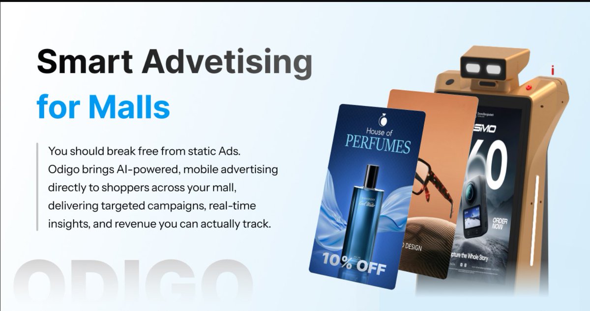 Smart Advertising with Odigo, Driving Revenue Through Every Corner of Your Mall

Smart Advertising, Maximize Revenue: kodyrobots.com/smart-advertis…

#KodyRobots #Robotics #Robot #India