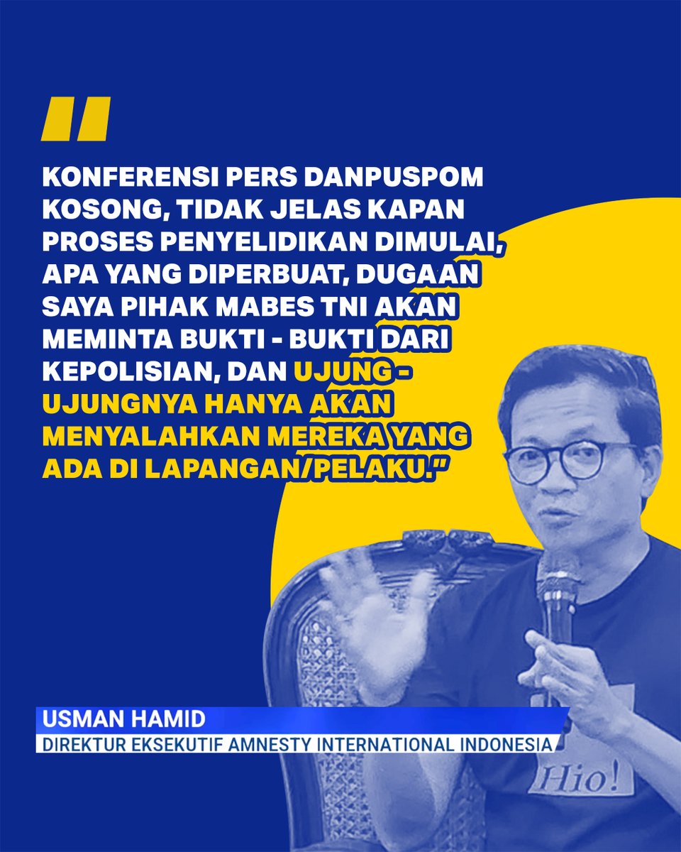 zahra92461's tweet image. Kritik dari Usman Hamid menyoroti pentingnya kejelasan langkah hukum dalam kasus Andrie Yunus yang melibatkan BAIS TNI. Akuntabilitas menjadi kunci menjaga kepercayaan publik.
#usmanhamid #danpuspom #bais #usuttuntas #stopimpunity #tni #indonesia #INDONESIAREADYTOGETRUDE