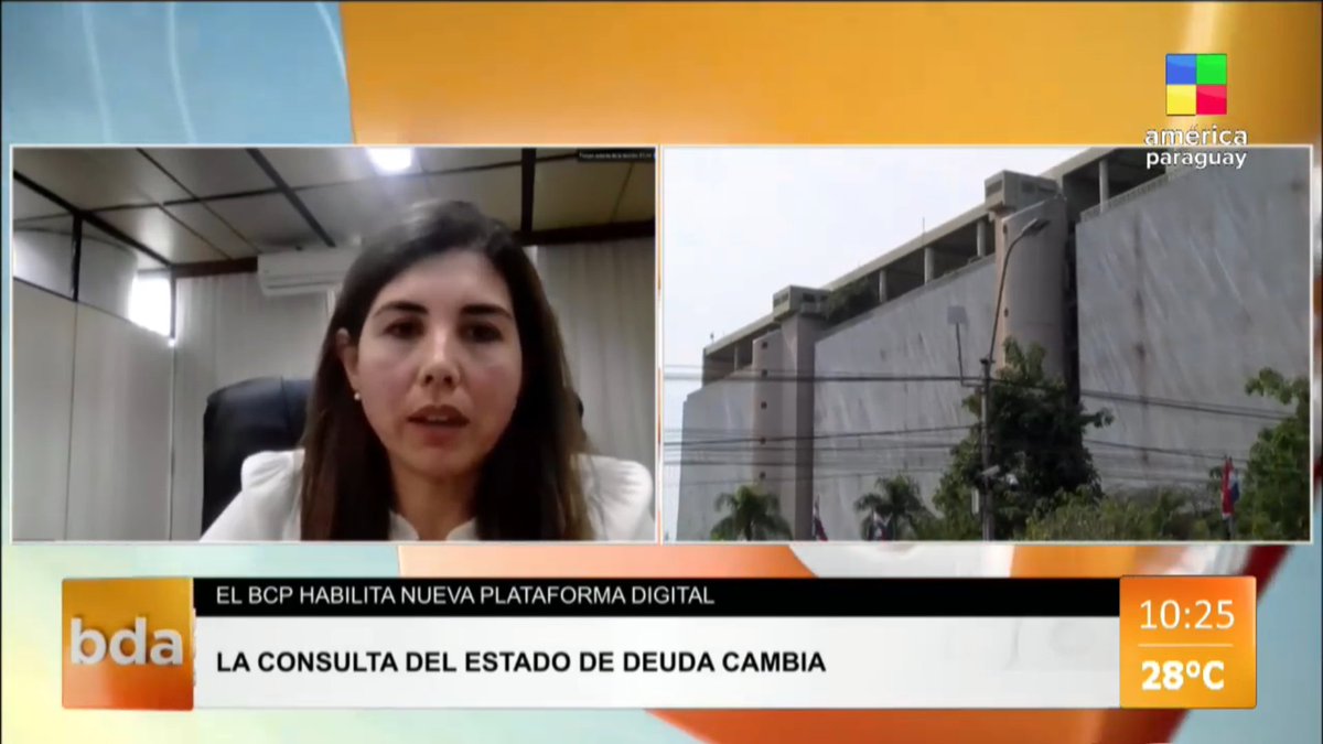 AmericaTVPy's tweet photo. 📌 La intendente de Inclusión Financiera y Finanzas Sostenibles del @BCP_PY, Elizabeth Guerrero, en #BDA.

Tema: La plataforma para consultar los estados de deudas.

📲 Miranos en https://t.co/VRwYgX6cgC https://t.co/e2GqbvYF1u
