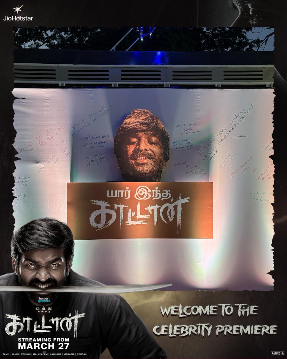 JioHotstartam's tweet photo. The night just got bigger 🔥 Kaattaan Grand Premiere begins now!

#HotstarSpecials Muthu Engira #Kaattaan streaming from March 27 only on  #Jiohotstar 

Created by M.Manikandan and Directed by M.Manikandan & B.Ajithkumar

#KaattaanOnJioHotstar #KaattaanStreamingFromMarch27 #MuthuEngiraKaattan #MuthuEngiraKaattanOnJioHotstar #KaattaanOnJHS #JioHotstarTamil #KaattanCelebrityPremiere

@VijaySethuOffl @dirmmanikandan @epitole @MadhuNeelakandan  @jacki_art @Sabumohan_Art @vsp_productions @vr_kumarshivaji @proyuvraaj @PrasadCorp @murugan_vadivel @PaaruOfficial @JacobsRisha @milindrunning @kalaivanibhaskr @TheSudevNair @ActorMuthukumar @gopiprasannaa