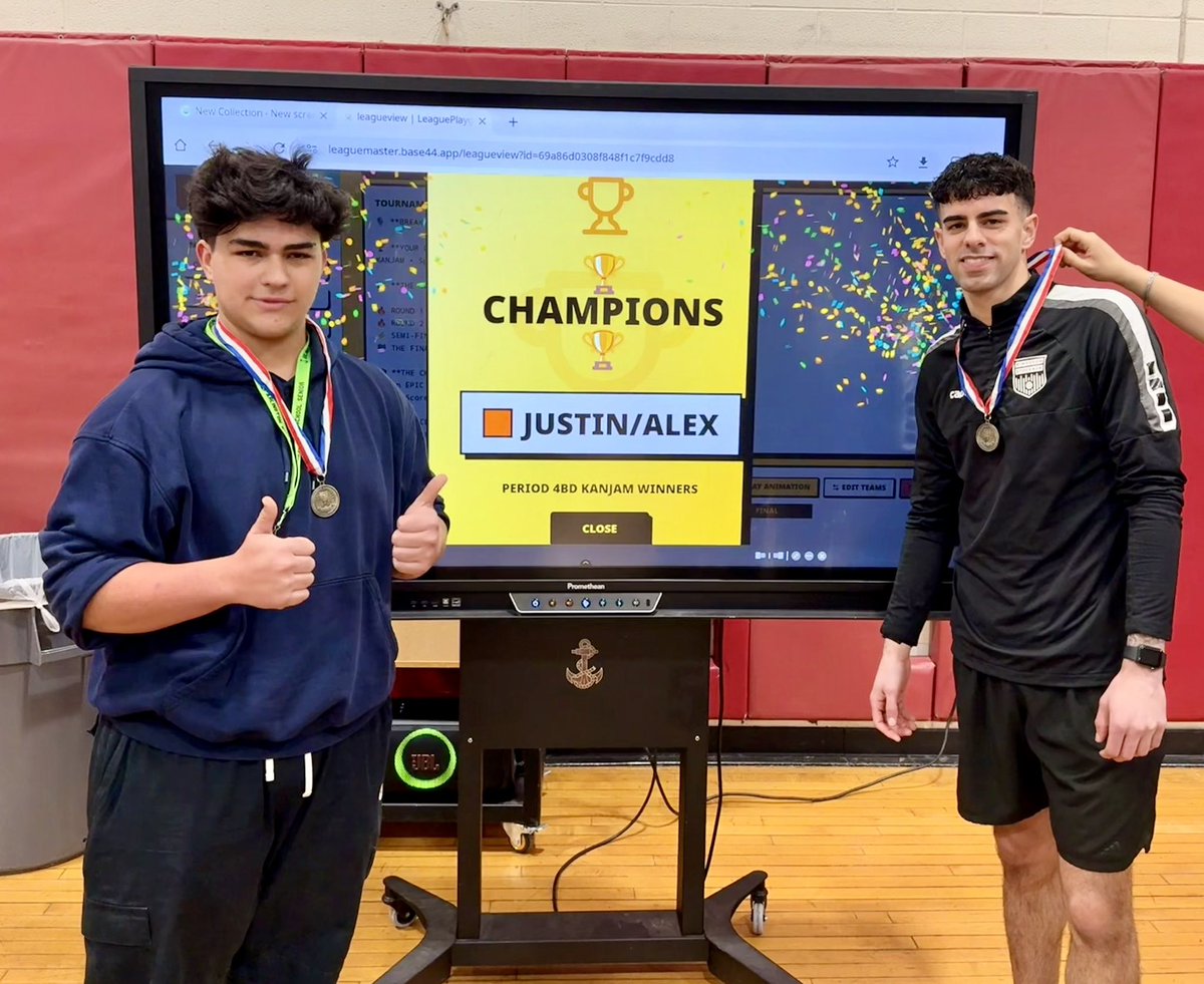 Period 4BD Champion Alert 🚨 
Congratulations to Justin and Mr. Rabadi on bringing home the gold in KanJam. Rabadi with 2 slots on the path the victory!! 
#winner 🥇🥇