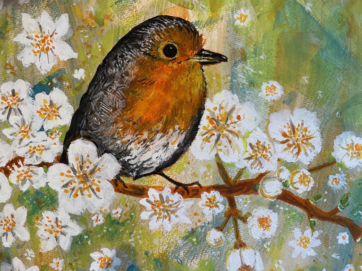 artystorms64098's tweet photo. One of my favourite English Robin paintings. I sure love painting this bird! #EnglishRobin #Robin #Flowers #Bird #Birds #Art #Painting #Gouache https://t.co/TB5caRgi04