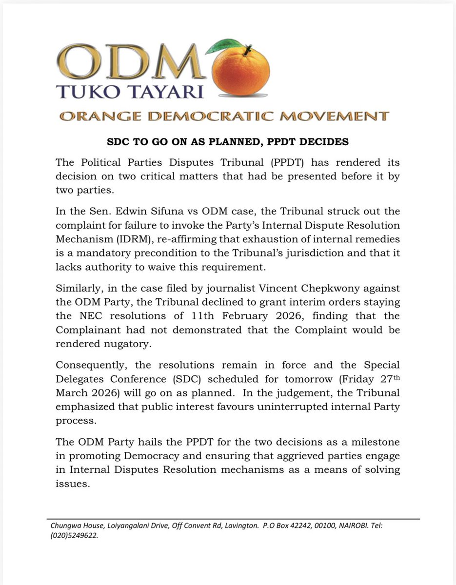 The ODM Party tweet media