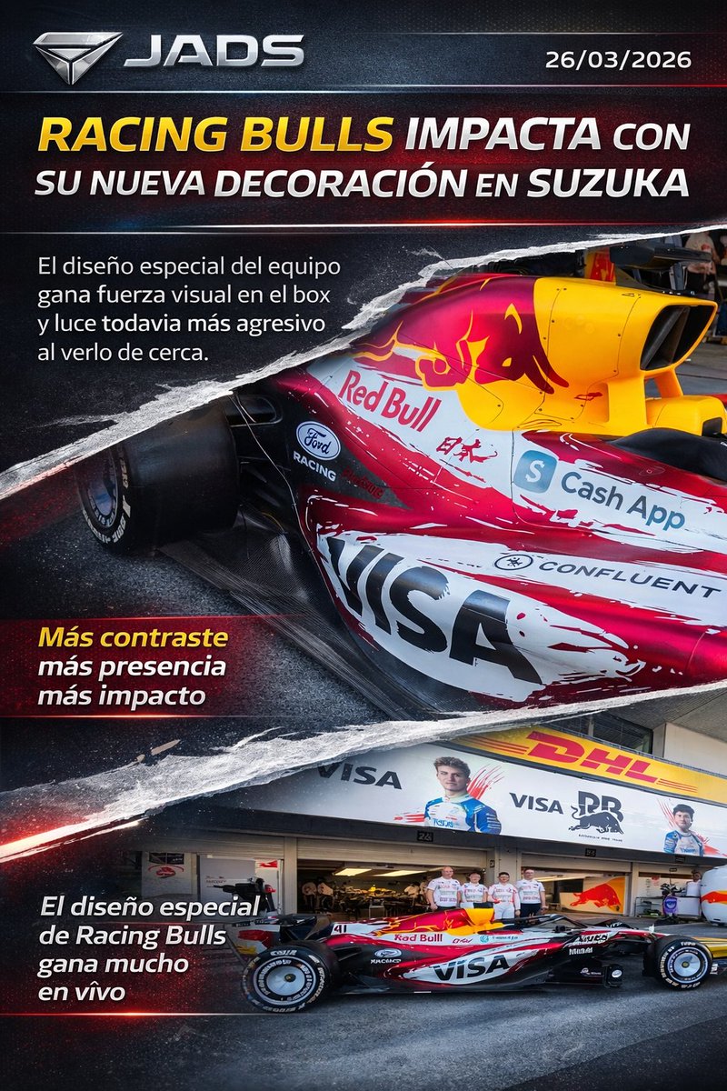 26/03/2026 🚨 RACING BULLS IMPACTA CON SU NUEVA DECORACIÓN EN SUZUKA

Racing Bulls llevará en Suzuka una decoración especial y yo sí creo que en vivo gana mucho: el blanco, rojo y plata, con trazos de Bisen Aoyagi, le cambian la presencia al auto. #JapaneseGP #RacingBulls