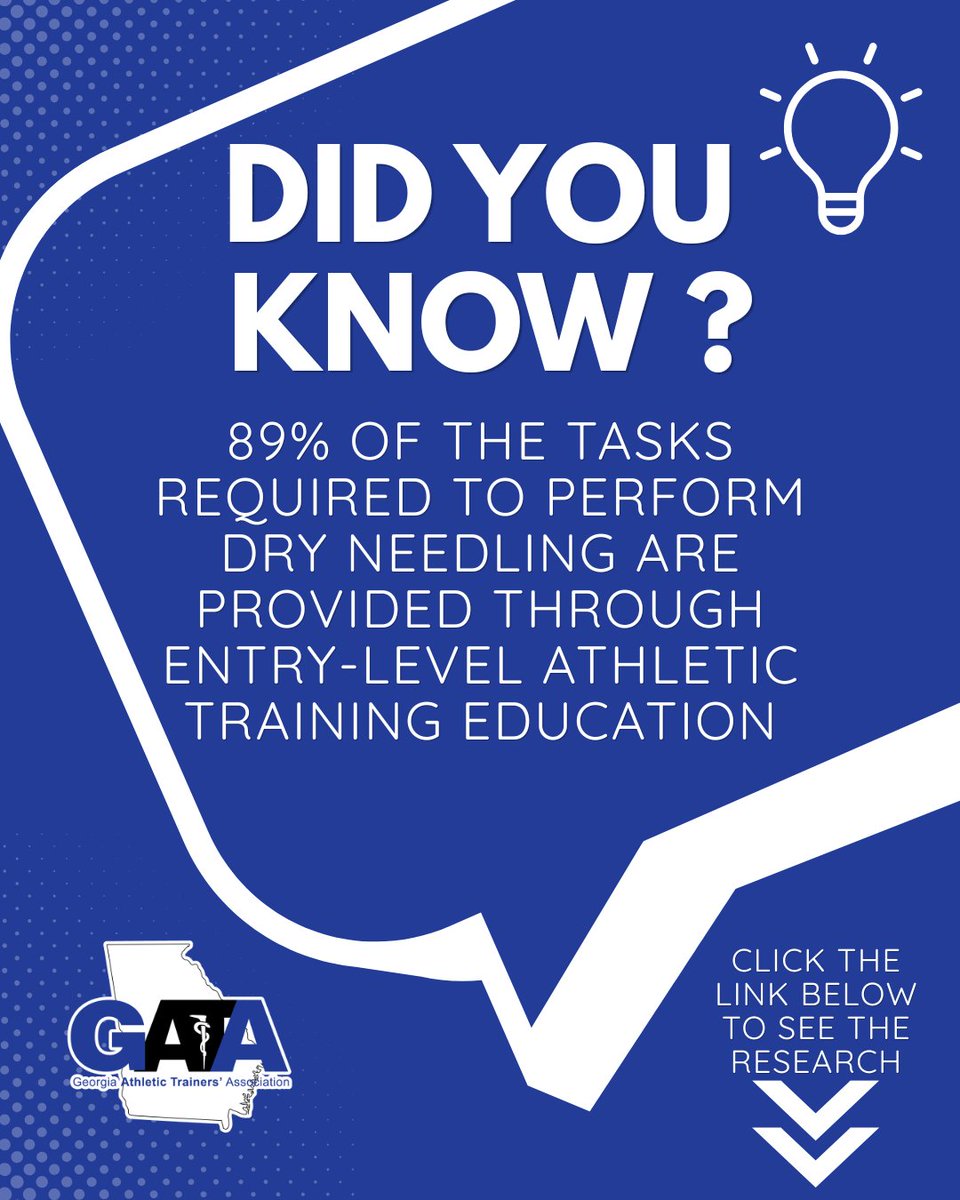 With all this talk about dry needling, we wanted to share a little fun fact: research makes it clear that current AT education adequately prepares an athletic trainer to learn dry needling as an advance practice skill.
scholarworks.bgsu.edu/cgi/viewconten…
@nata1950 <a href="/mynatabeat/">MyNATABeat</a>