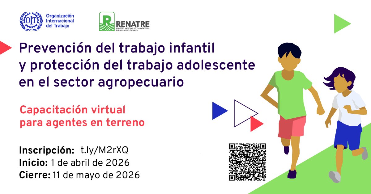renatreinforma's tweet image. ⚠️ ¡Últimos días! ⚠️

📣6ta edición de la #capacitación virtual y gratuita sobre "Prevención del trabajo infantil y protección del trabajo adolescente en el sector agropecuario", junto a @OITArgentina 🇦🇷🤝

Más información👉renatre.org.ar/capacitacion/p…📩capacitacion@renatre.org.ar