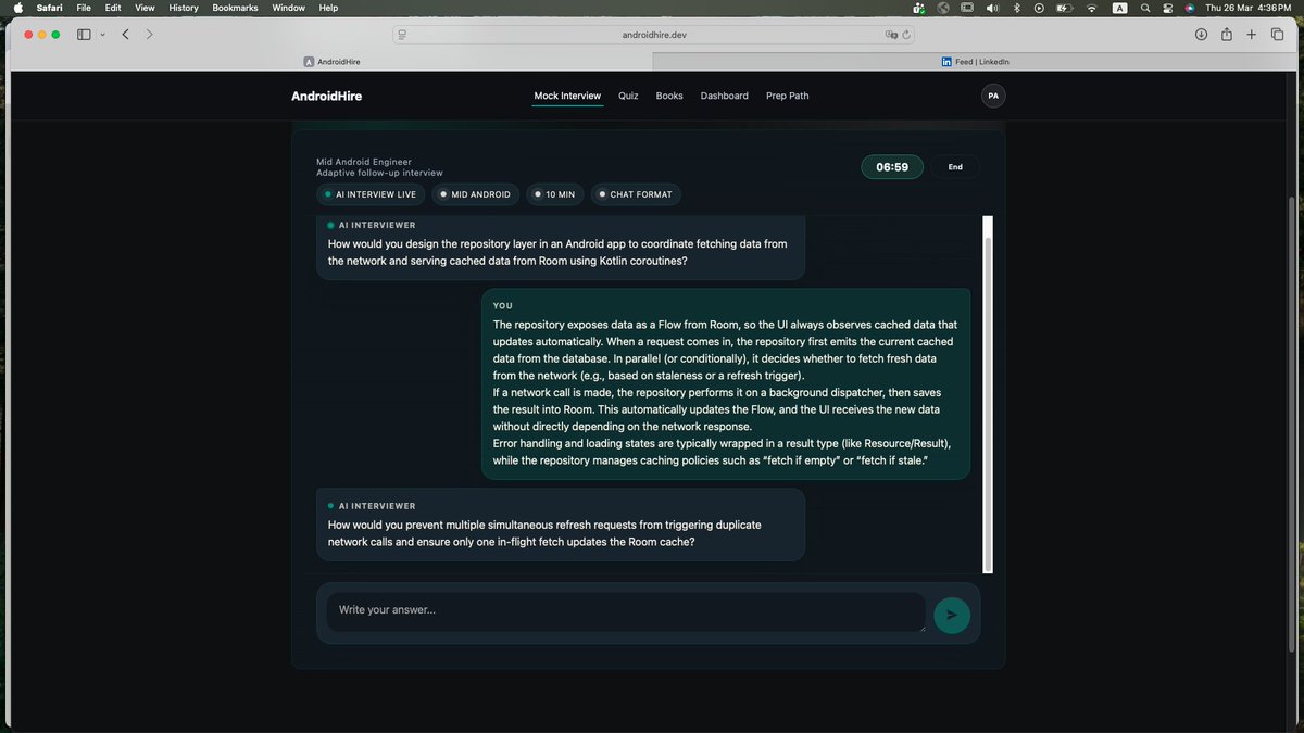 ramadanDEV's tweet photo. Day 35: I just added an AI Mock Interview feature to my Saas (https://t.co/o6MuNrTeL3).
It feels like talking to a real senior engineer:
– Adaptive questions
– Deep follow-ups
– Real-time pressure
– Honest feedback
Do you have any feedback for  current UI? https://t.co/OGbQxPBug2