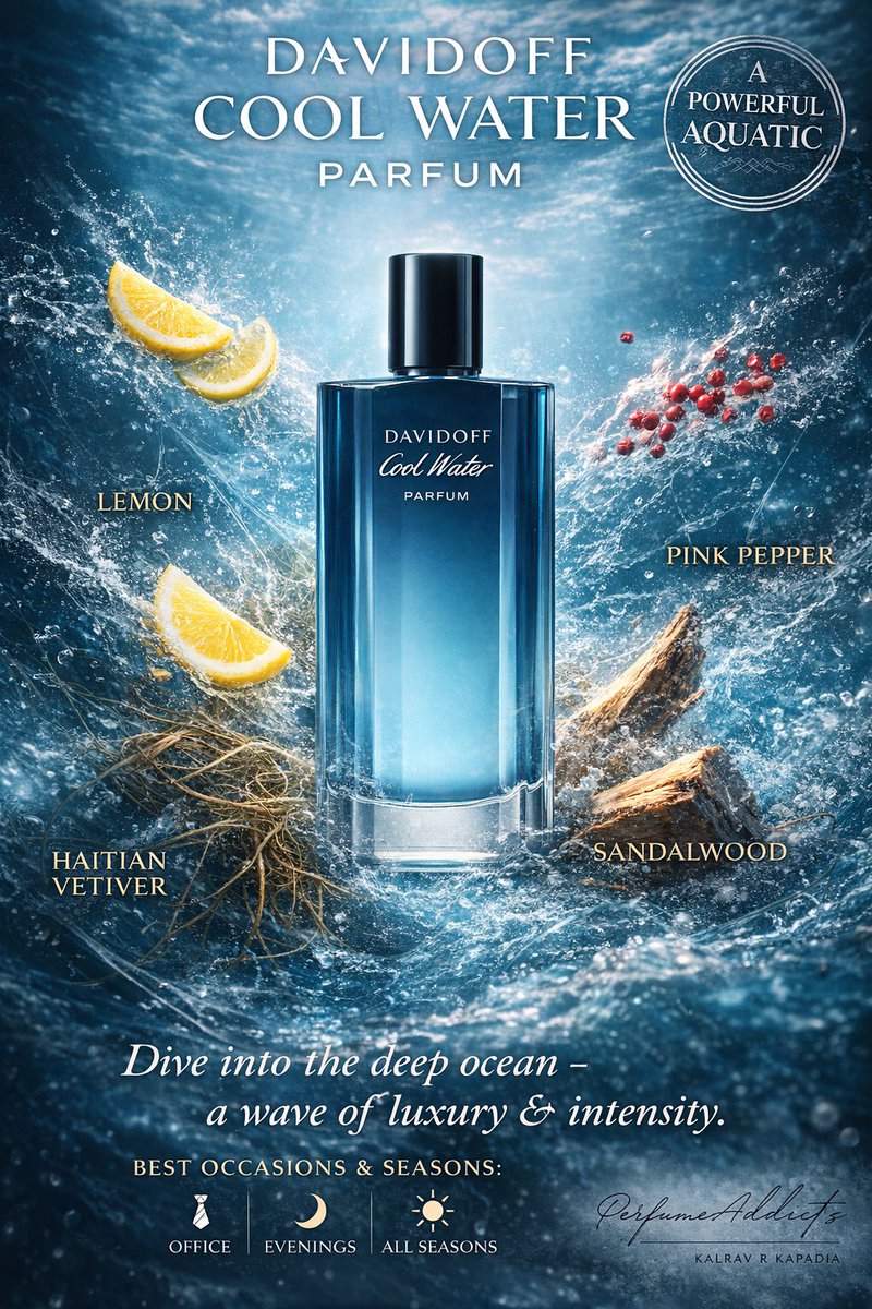 kalravkapadia's tweet image. PerfumeAddicts Exclusive Deal:

If the OG Cool Water was a splash,
this is a deep dive into power. 🌊🔥

Davidoff Coolwater PARFUM Pour Homme for men from Davidoff 100ml PARFUM for 4500. #vetiver #aquatic #fresh #woody #layered

Not your regular freshie…

This is depth, spice,