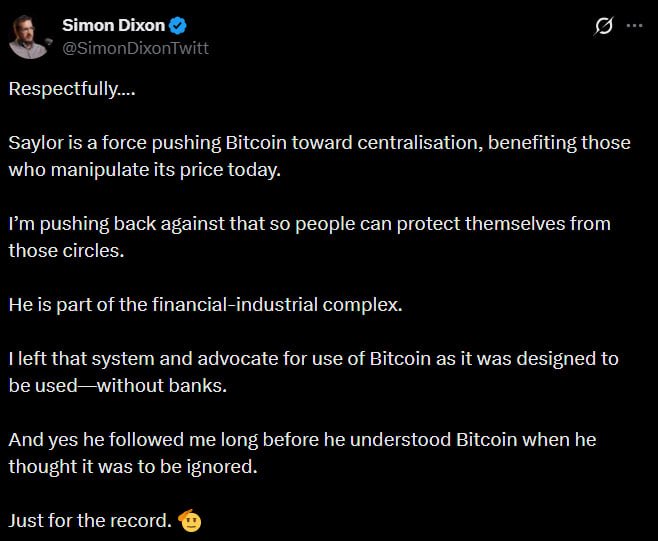 Bittcoin_Pierre's tweet photo. This guy has invested in every part of the financial-industrial complex (which he currently advertises on his X banner!), nothing wrong with that, but he also claims to have left that system?

He is suffering from Saylor Derangement Syndrome, fabricating FUD narratives. https://t.co/mOZqw8xgwa