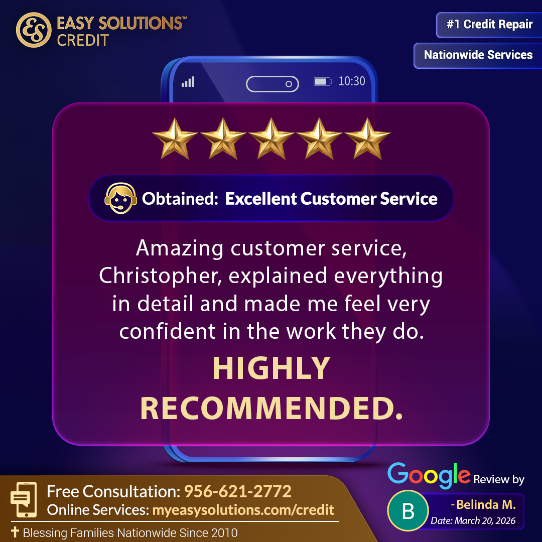 easy_solutions's tweet image. ⭐️⭐️⭐️⭐️⭐️
Real results. Real people. Real trust.
At Easy Solutions Credit, we don’t just fix credit — we build confidence. 💙
📞 Start with a FREE consultation today: 956-621-2772
🌐 myeasysolutions.com/credit
#CreditRepair #TrustedService #5StarReview #EasySolutions #rgv #texas