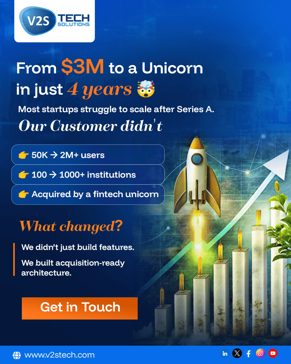 V2STech's tweet photo. Scaling after Series A is where most startups hit a wall. Turning early traction into sustainable growth needs more than speed—it requires a scalable tech foundation.

👉 See how we help founders scale: https://t.co/lLD2TOQyX1

#StartupGrowth #SaaS #ScalingStartups #Founders https://t.co/qr28A3Mvn3