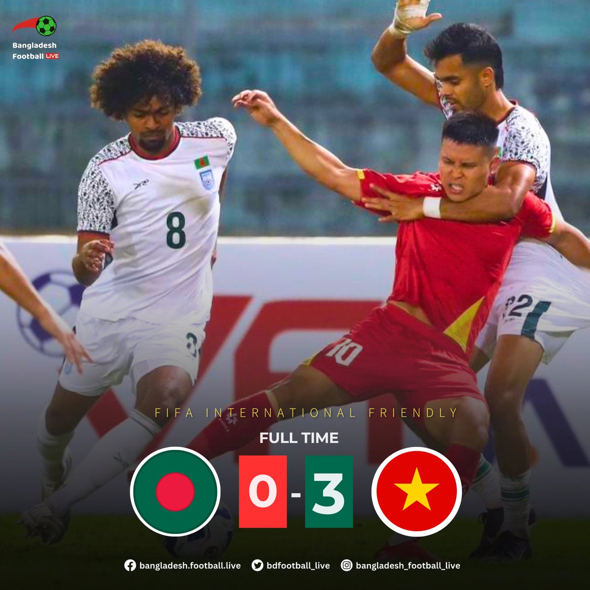 bdfootball_live's tweet photo. ⏱️ 𝗙𝗨𝗟𝗟-𝗧𝗜𝗠𝗘 | 🇻🇳 Vietnam 3-0 🇧🇩 Bangladesh

A difficult night for Bangladesh as Vietnam see out a comfortable victory. Moments of resistance, but not enough to turn the tide.

Time to regroup, learn, and come back stronger. 💪🇧🇩 https://t.co/MKF05sl6aO