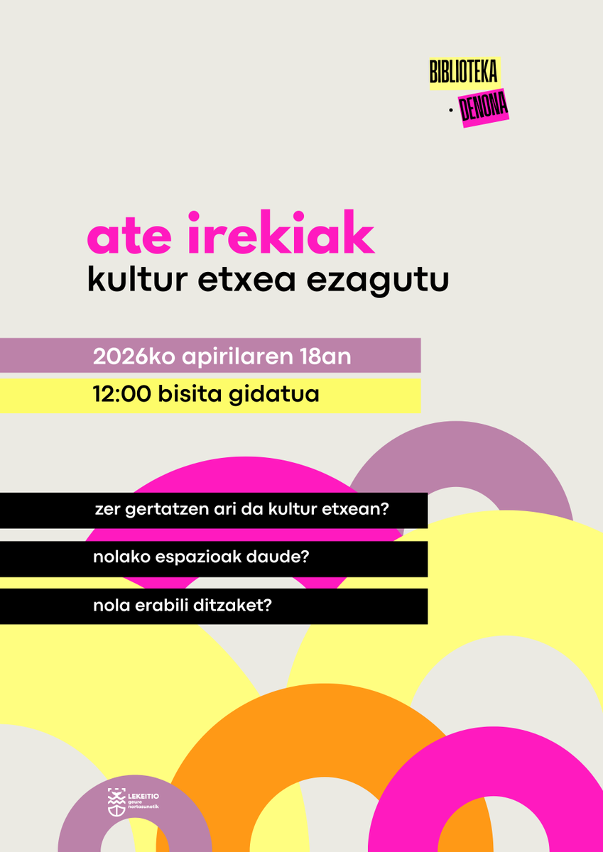 Lekeitio_Udala's tweet photo. 📣Ate irekiak kultur etxean!

🤔Zer gertatzen da barruan? Nolako espazioak daude? Eta nola erabili ditzakezu?

🗓 Apirilak 18🕛12:00

😊Zatoz eta ezagutu kultur etxea gertutik! https://t.co/6Ja7BzxMgP