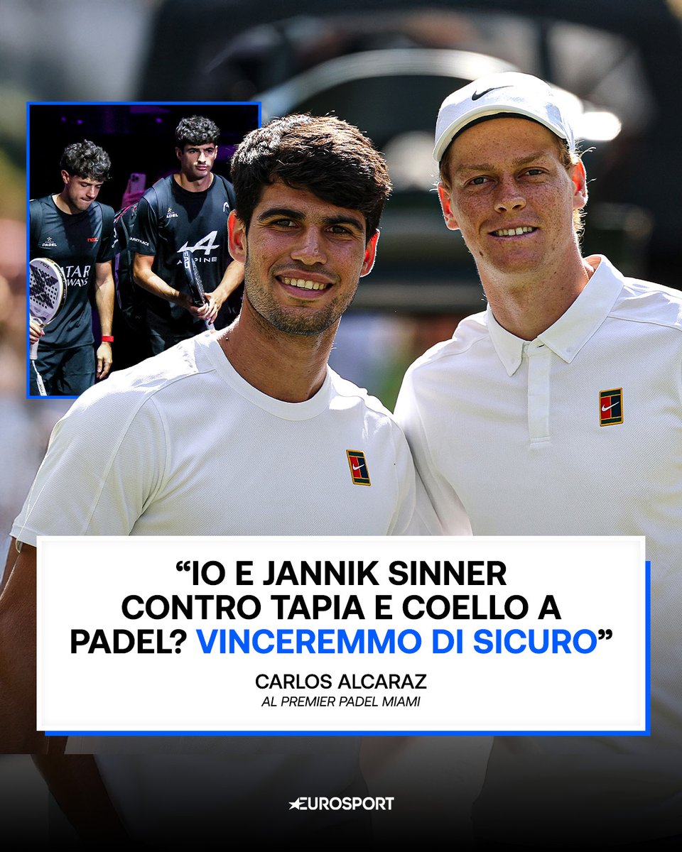 Eurosport_IT's tweet image. Alcaraz lancia la sfida, ora però vogliamo vederla davvero 😏🎾

#Tennis #Padel #Sinner #Alcaraz #Coello #Tapia