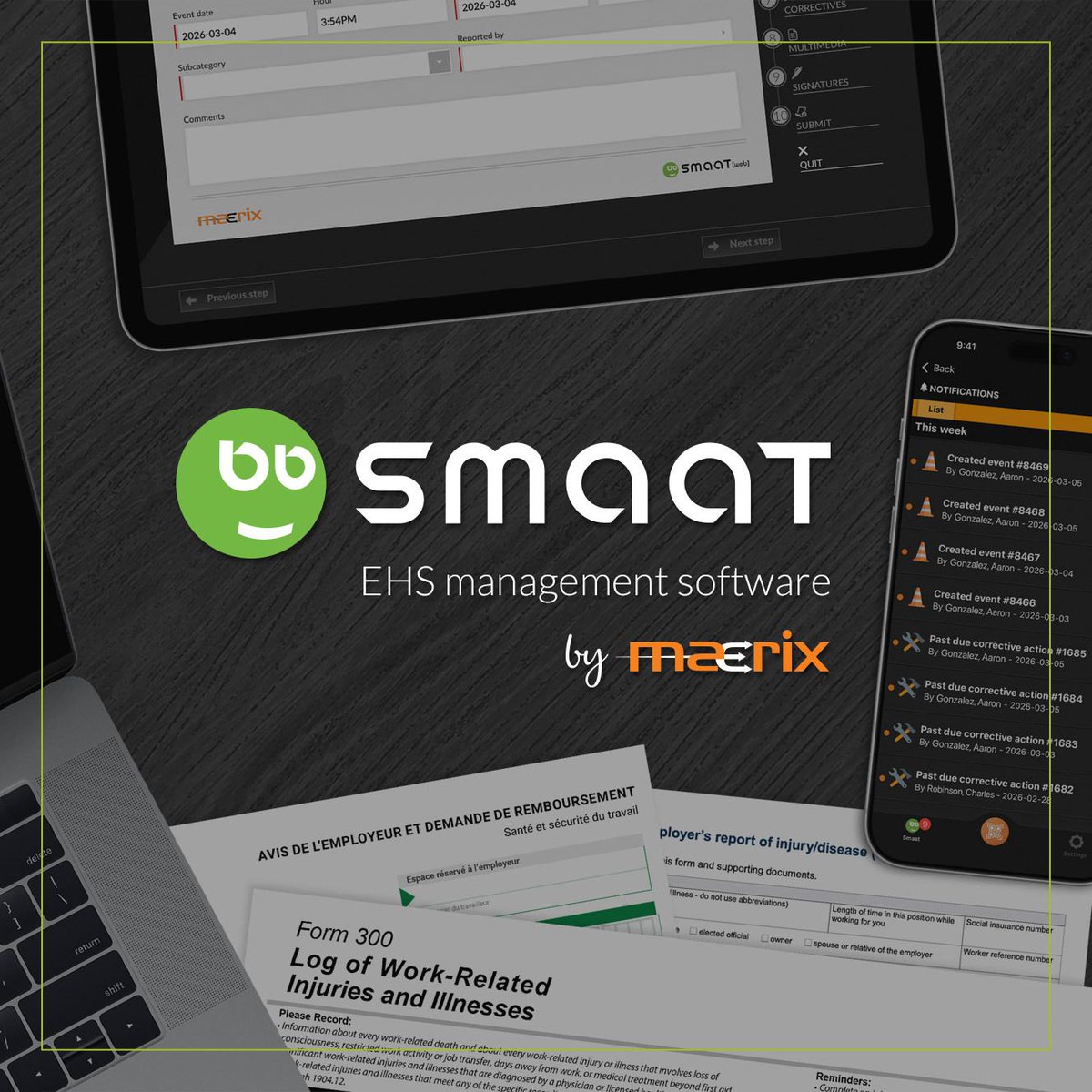 Maerix's tweet photo. A new version of SMAAT further simplifies your day-to-day operations: New PPE and Equipment modules, enhanced corrective actions, and more flexible inspections. And that’s not all… The SMAAT EHS mobile application will be available in the coming weeks! https://t.co/jgDJisV53H