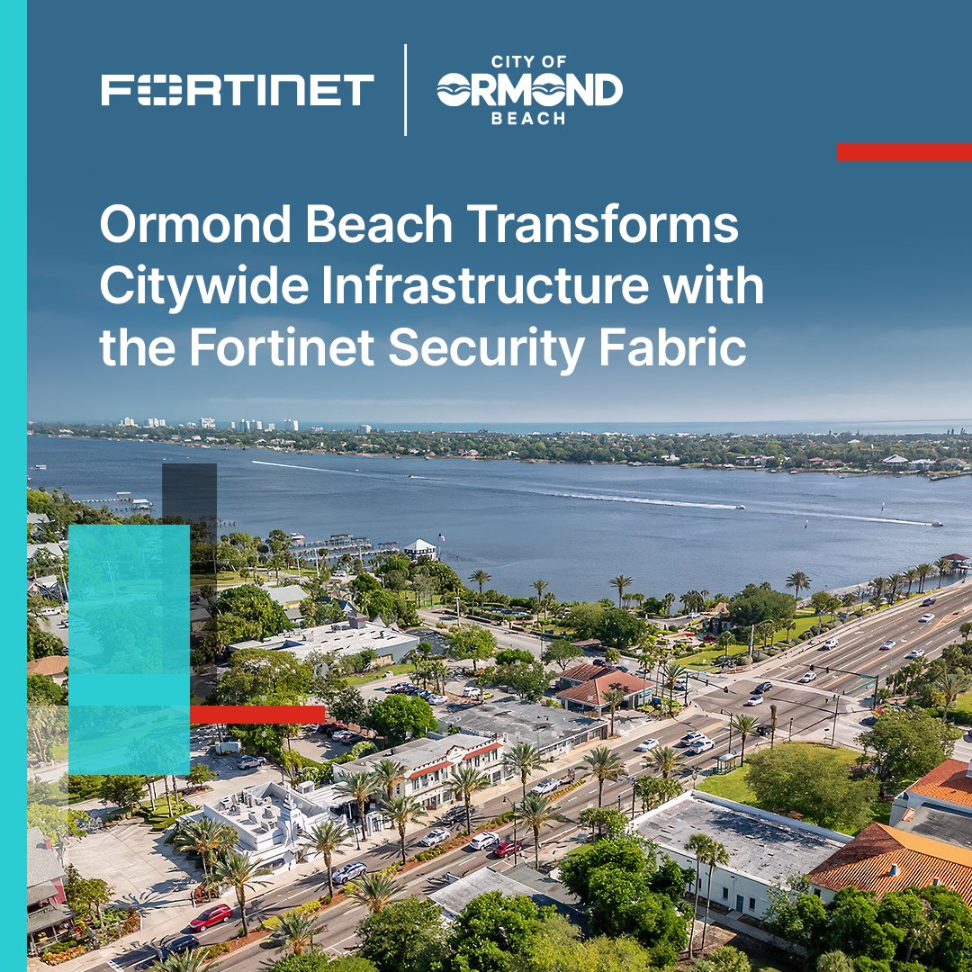 Fortinet's tweet image. Aging infrastructure was slowing critical city services. The City of Ormond Beach transformed operations with #Fortinet, unifying networking, security, and communications into a single platform.

⚡ 60% increase in workplace productivity
🔒 Stronger, real-time threat visibility
