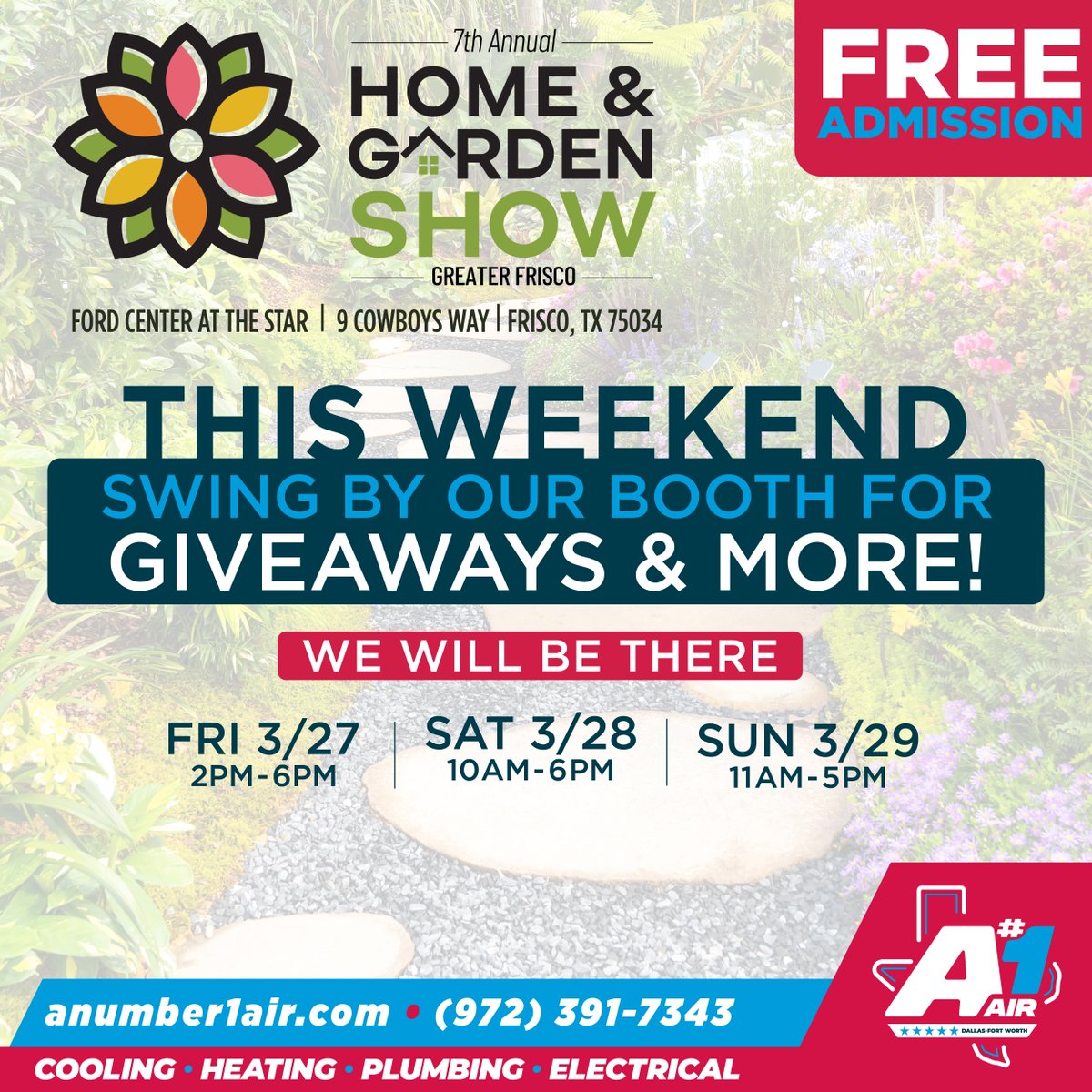 We’re getting ready for the Frisco Home &amp; Garden Show🏡 Join us March 27th-29th &amp; stop by our booth to learn more about our home system solutions🔧

Contact us today &amp; experience top quality service👍 (link in bio)

#A1Air #HVAC #GuaranteedRightDayOrNight #FriscoHomeAndGardenShow