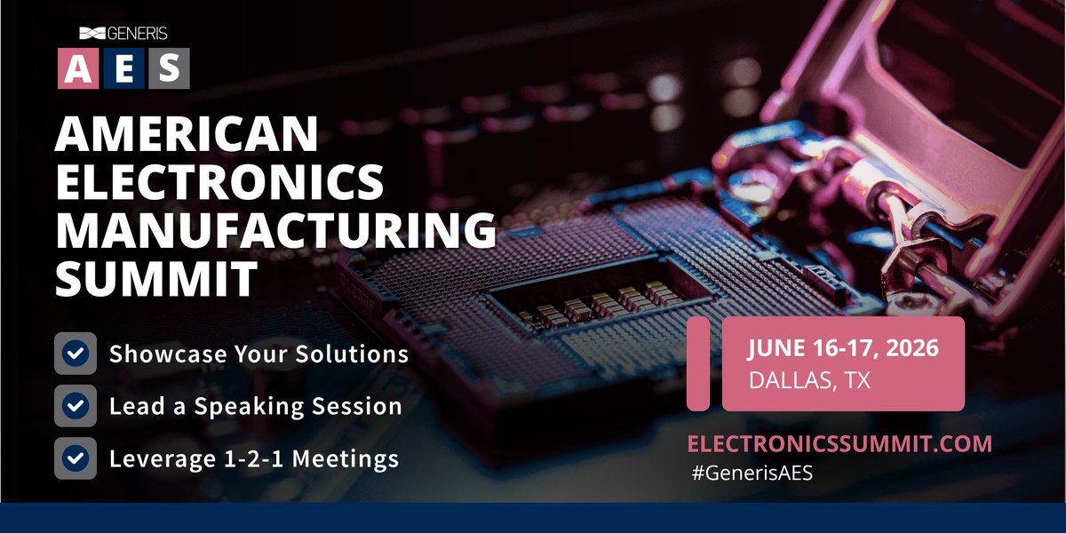 Generis_Electro's tweet photo. We connect solution providers with senior leaders shaping the future of electronics manufacturing.

🔑 Partnership opportunities are filling quickly!

Secure your position now: https://t.co/jZDwnzz5fB

--
#GenerisAES #Electronics #Manufacturing #B2BEvents #Tradeshow https://t.co/puAPhCYa3g