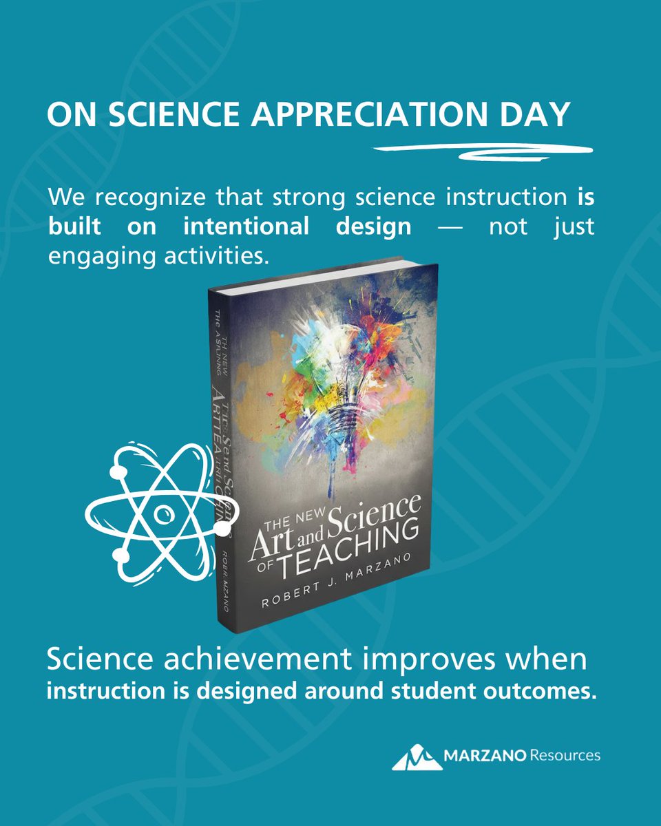 MarzanoResource's tweet image. Science Appreciation Day reminder: engagement isn’t the goal—outcomes are. 🔬
Design the lesson around what students should know + do, then let curiosity do the lifting.

#ScienceAppreciationDay #STEMEd #ScienceTeaching #InstructionalDesign #TeacherTwitter