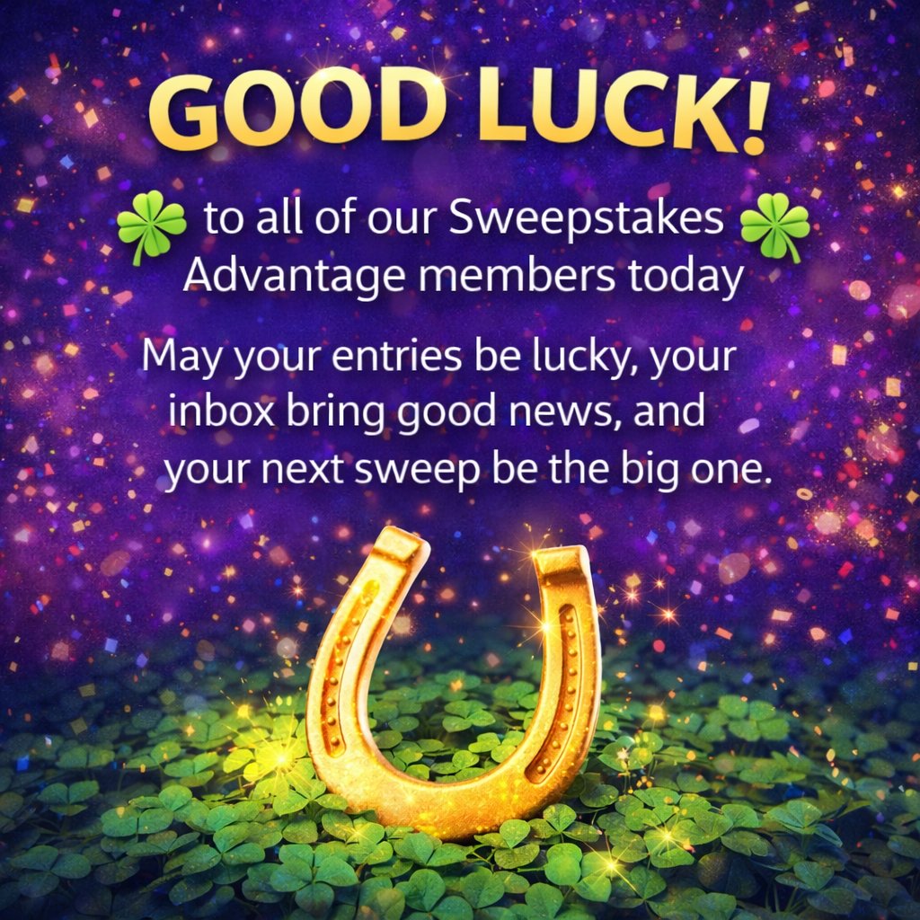 SweepsAdvantage's tweet image. 🍀 Wish your fellow members a "GOOD LUCK" below!

 #sweepstakes #giveaways #contests #entertowin