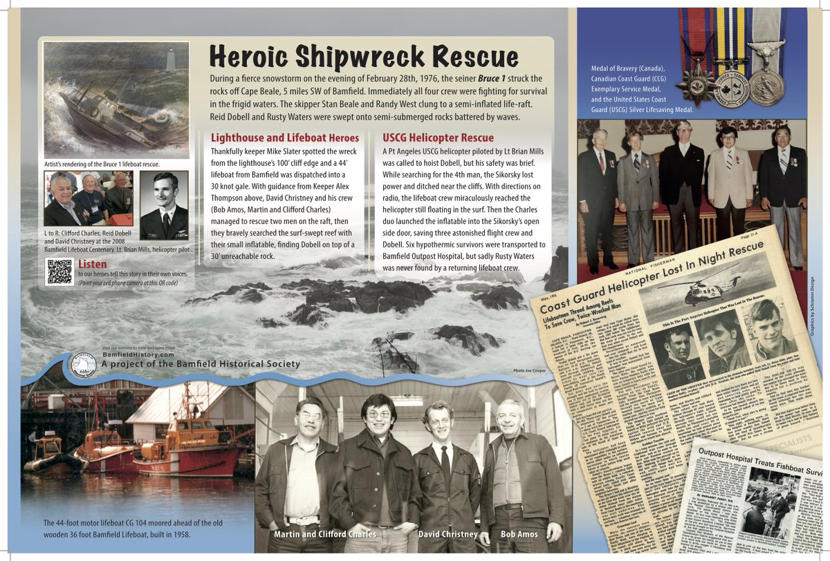 CoastGuardCAN's tweet image. Celebrating 50 years since the Bruce 1 rescue!

Thanks to the Bamfield Historical Society, a new sign will stand near our Bamfield lifeboat station in #BritishColumbia, honouring the crew and a proud moment in the station’s history. #BravoZulu