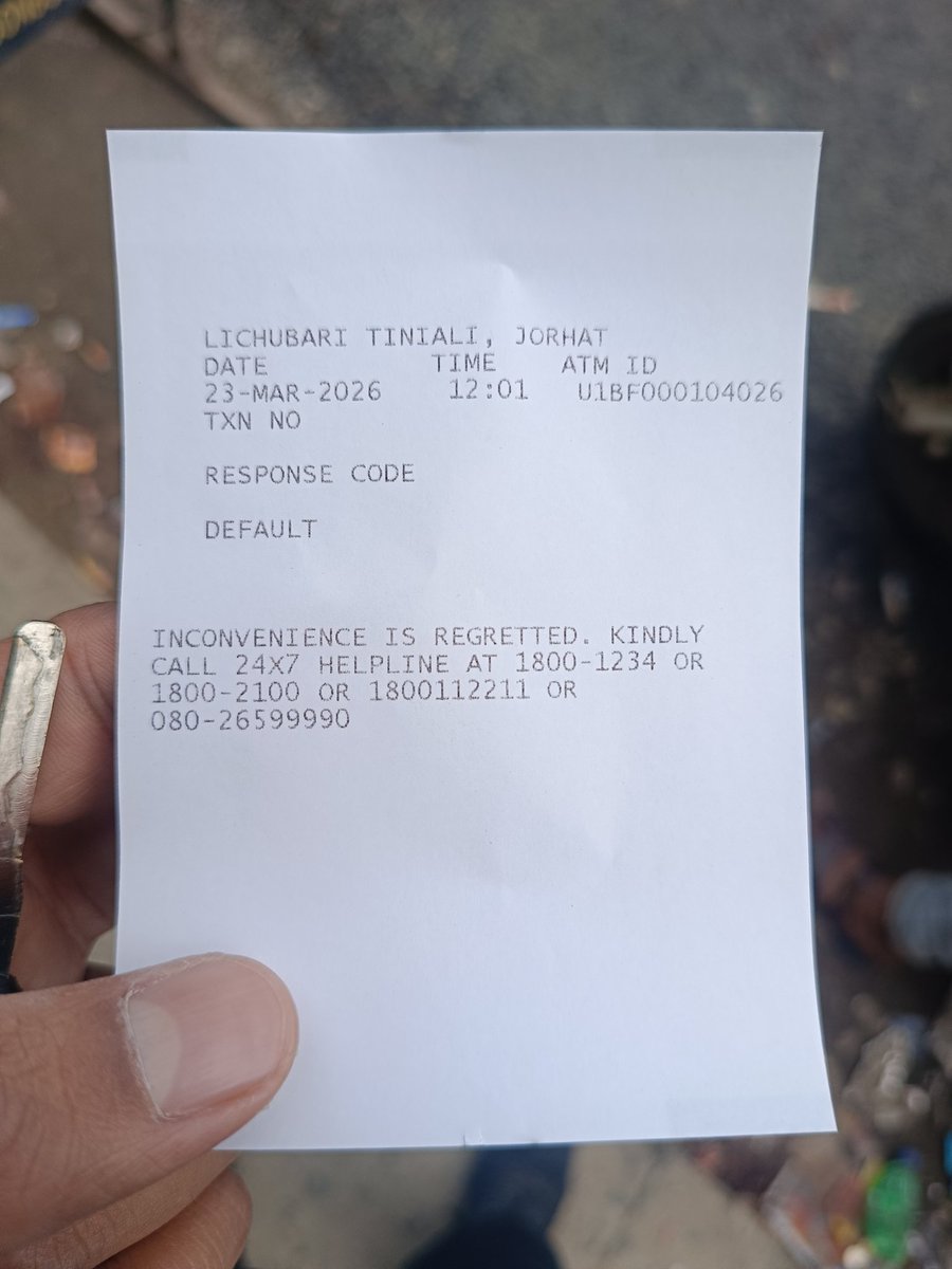 Bedanta_Bora99's tweet photo. @TheOfficialSBI 

Payment deducted from my account but not able to withdraw from ATM
On 23 rd March , 2026 ( Time -12.01 PM ) I went ATM to withdraw a cash amount of Rs. 2400 through UPI Scan method. 
The amount was deducted from my account but not able to withdraw from ATM
Help! https://t.co/UVfbDcT7by