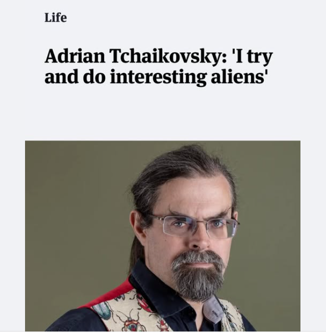 brainnest's tweet photo. Seeing Adrian Tchaikovsky for the first time: This looks like a man who tries to do interesting aliens.

Adrian Tchaikovsky: https://t.co/tYuc2tx1NX