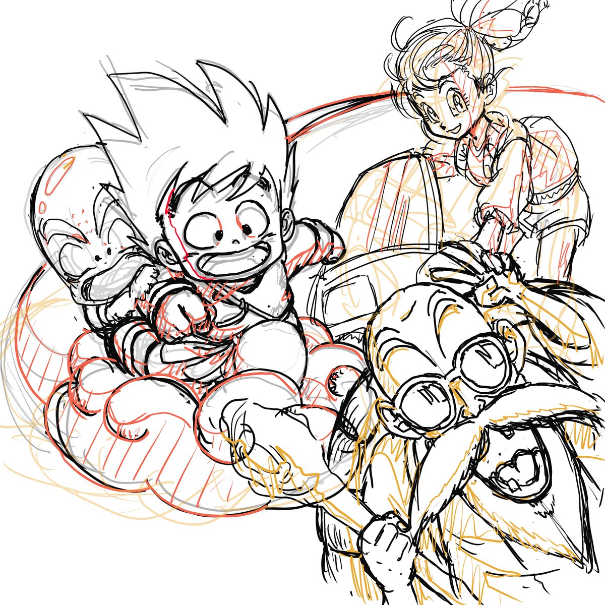 airu8's tweet photo. ドラゴンボールの下書き。私はZだったので、子供時代の悟空たちと亀仙人は初めて描いた。前田さんの悟空たちはかわゆいのでもっとかわゆくしたいな❤ https://t.co/mST9SrmnRg