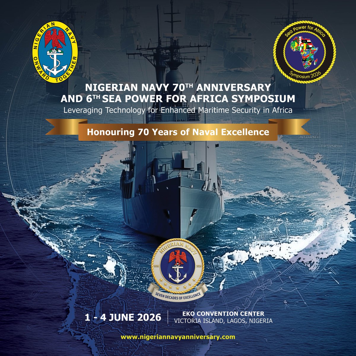 NigerianNavy's tweet image. Technology meets maritime power. The Nigerian Navy’s 70th Anniversary &amp;amp; 6th Sea Power for Africa Symposium drives the theme: "Leveraging Technology for Enhanced Maritime Security in Africa.” 📅1–4 Jun 26 📷Lagos nigeriannavyanniversary.com @gmgroupdxb  #SeaPowerForAfrica #DefenseTech